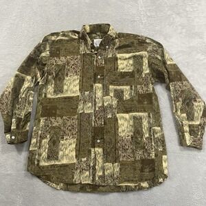 Boom Shirt Men's Large Button Up Long Sleeve Patchwork Mosiac Art Casual VTG